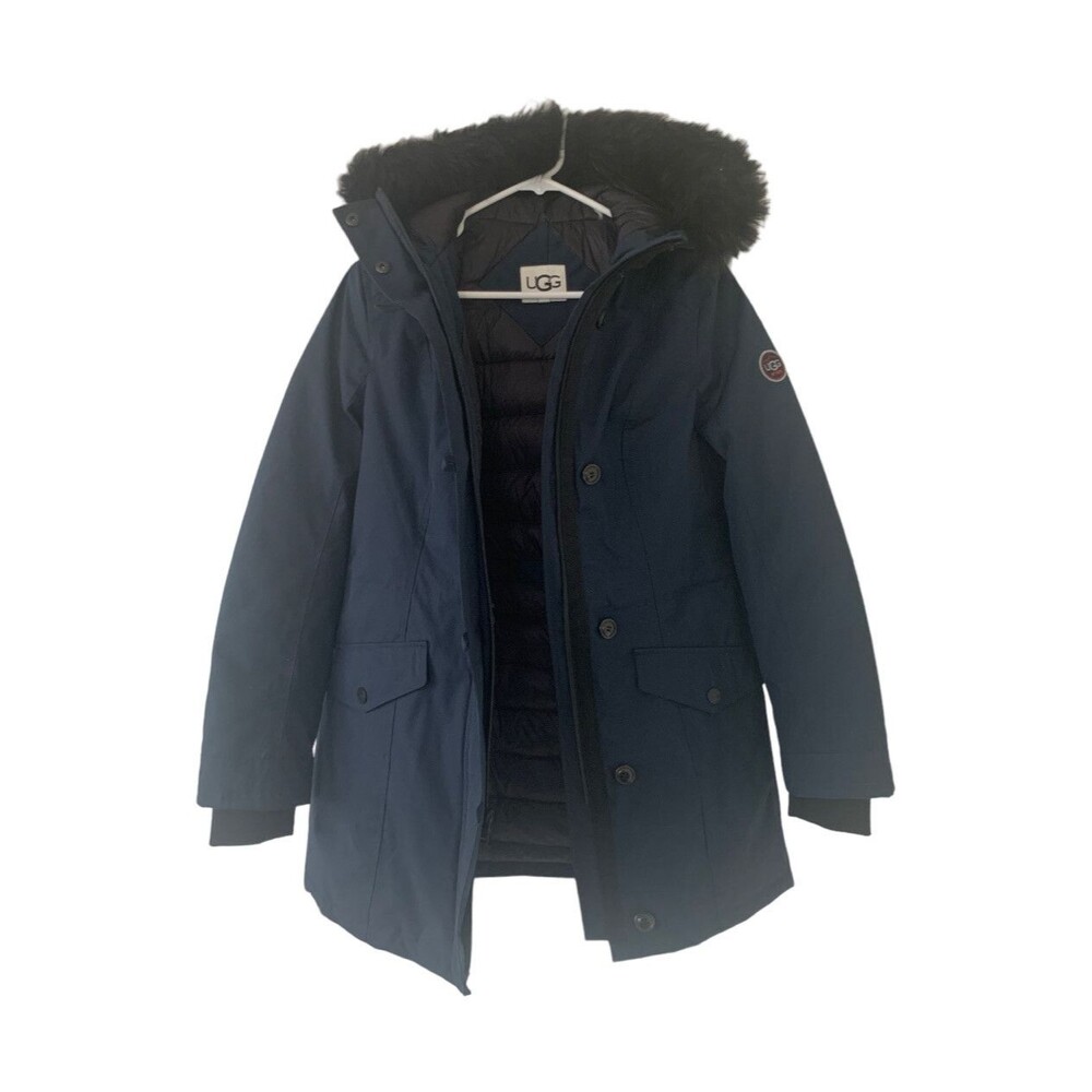 Ugg Coat Sz S Womens Parka Blue Adirondack Down Filled Puffer Removable Faux Fur